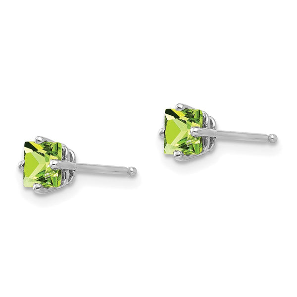 14K White Gold 4mm Square Step-Cut Peridot Earrings