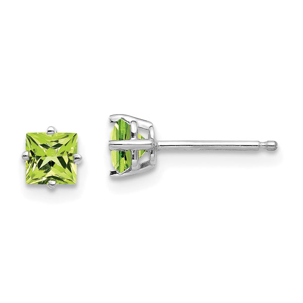 14K White Gold 4mm Square Step-Cut Peridot Earrings