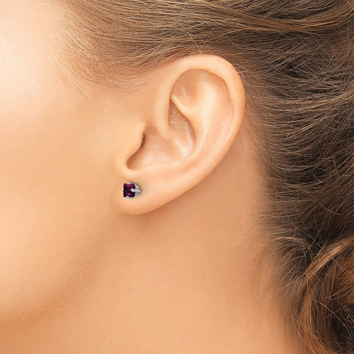 Shop 14K White Gold 4mm Princess Cut Rhodolite Garnet Stud Earrings - Stylish Value!-3