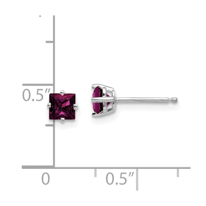 Shop 14K White Gold 4mm Princess Cut Rhodolite Garnet Stud Earrings - Stylish Value!-4