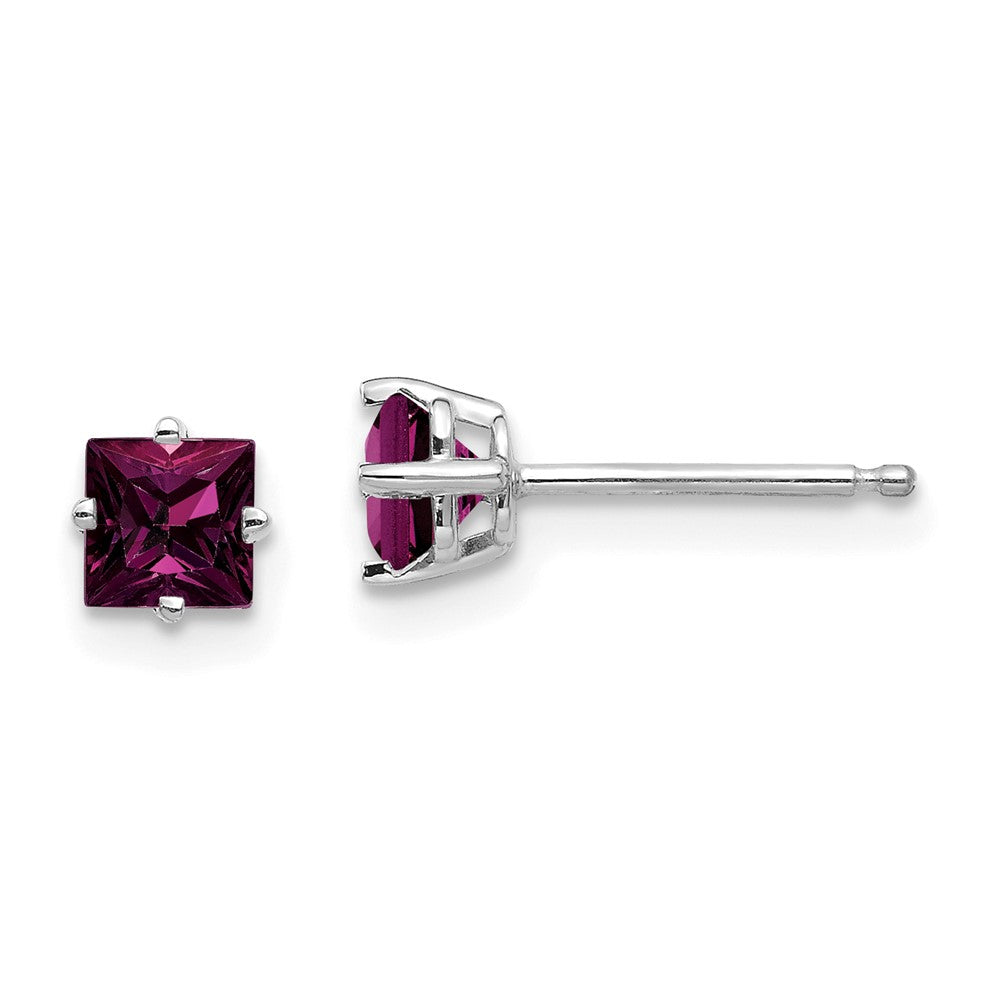 Shop 14K White Gold 4mm Princess Cut Rhodolite Garnet Stud Earrings - Stylish Value!