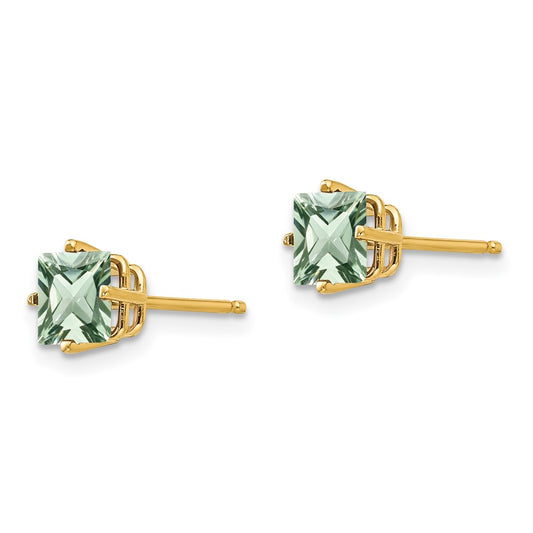 Buy Exclusive 14K Gold 5mm Square Green Quartz Earrings - Affordable Luxury!
