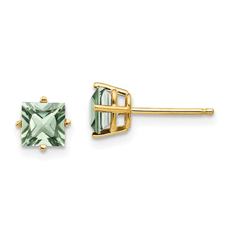 Buy Exclusive 14K Gold 5mm Square Green Quartz Earrings - Affordable Luxury!