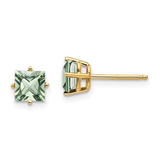 Buy Exclusive 14K Gold 5mm Square Green Quartz Earrings - Affordable Luxury!