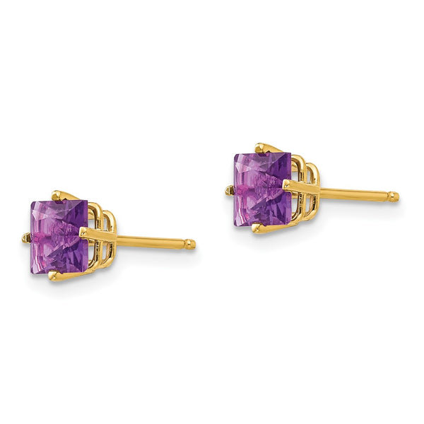 14K Gold 5mm Princess Cut Amethyst Stud Earrings