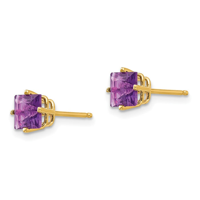 Shop Designer 14K Gold 5mm Princess Cut Amethyst Stud Earrings - Luxury Value-2
