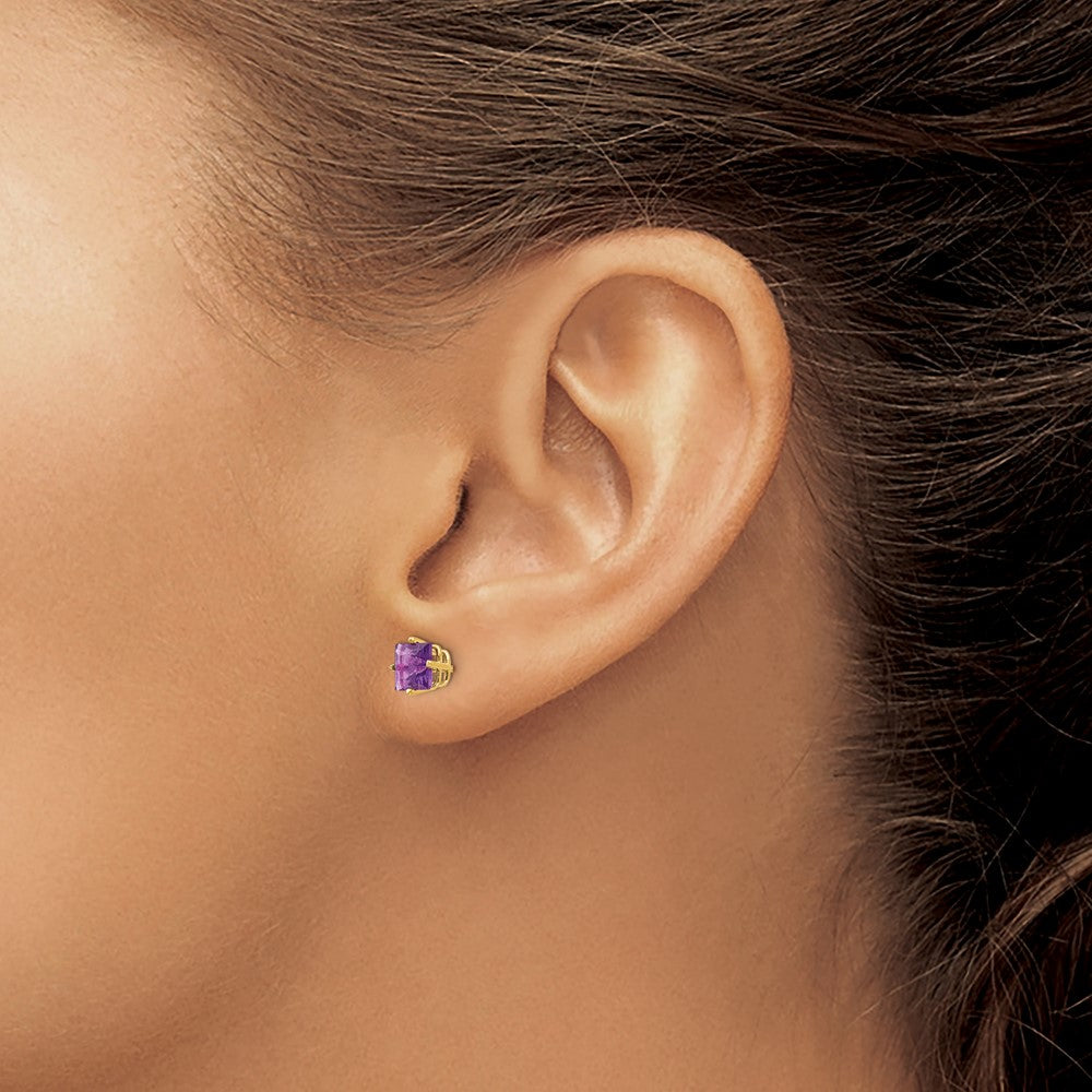 Shop Designer 14K Gold 5mm Princess Cut Amethyst Stud Earrings - Luxury Value