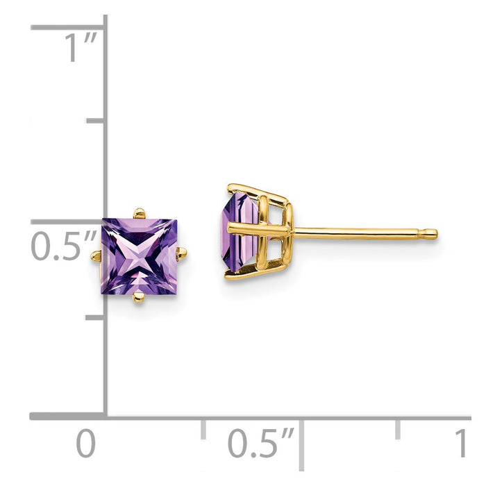 Shop Designer 14K Gold 5mm Princess Cut Amethyst Stud Earrings - Luxury Value-4