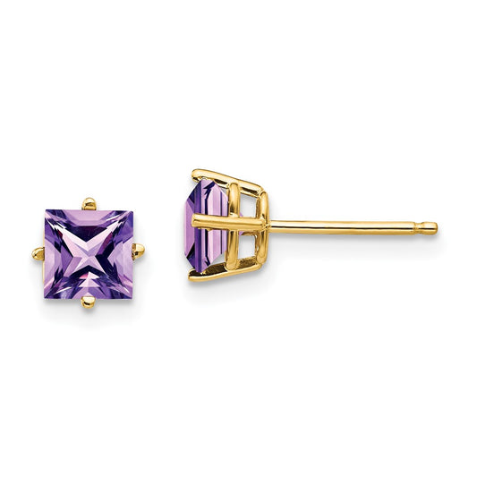 Shop Designer 14K Gold 5mm Princess Cut Amethyst Stud Earrings - Luxury Value