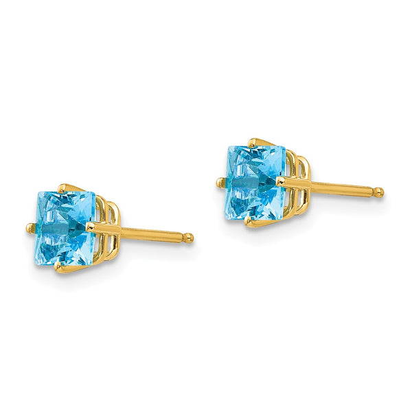 14K Gold 5mm Princess Cut Blue Topaz Stud Earrings