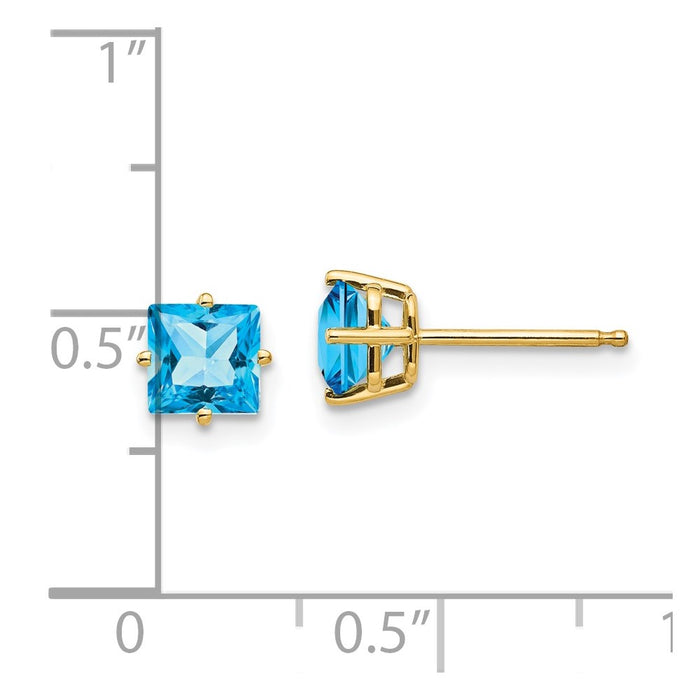 Order Stylish 14K Gold 5mm Princess Cut Blue Topaz Stud Earrings at Value Prices-4