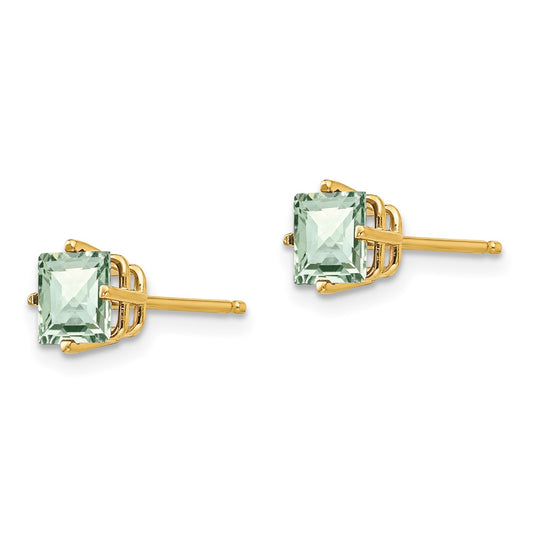 Shop Stylish 14K Gold 5mm Square Checkerboard Green Quartz Earrings