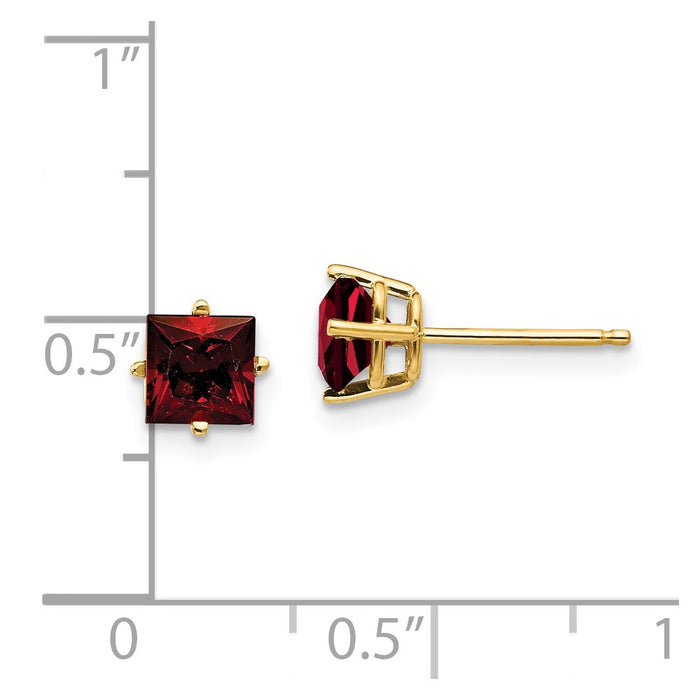 Shop Stylish 14K Gold 5mm Princess Cut Garnet Stud Earrings - Luxury Value!-4