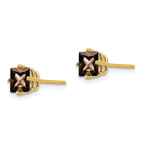 14K Gold 5mm Square Smoky Quartz Stud Earrings - Style GR1-1014168