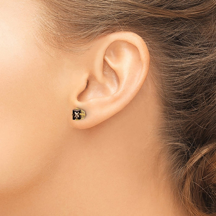 Shop Stylish 14K Gold 5mm Square Smoky Quartz Stud Earrings - Luxury Value!-3