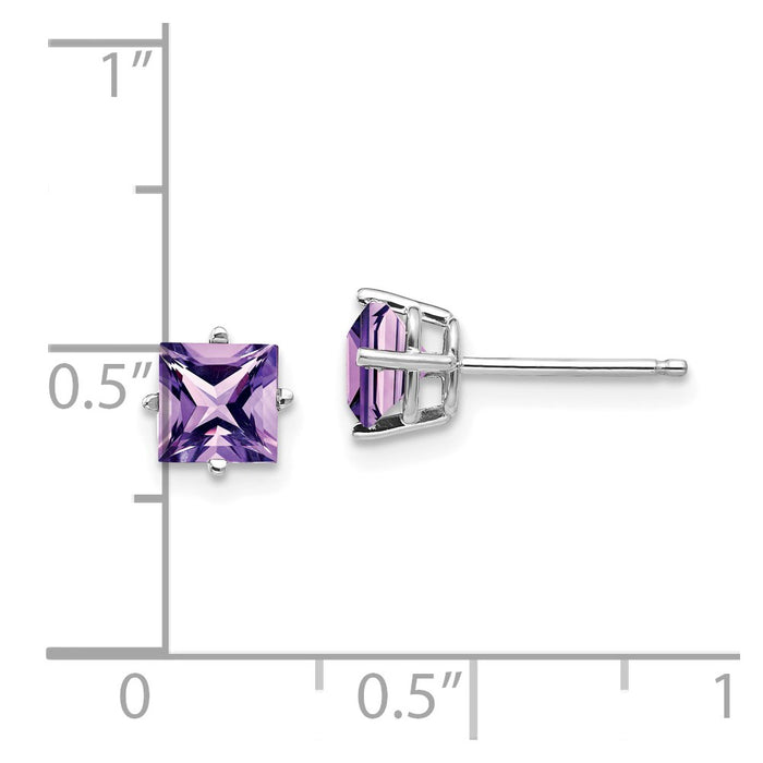 Shop Stylish 14K White Gold 5mm Princess Cut Amethyst Stud Earrings-4