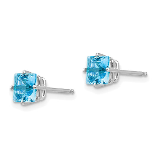 Shop Exclusive 14K White Gold 5mm Princess Cut Blue Topaz Stud Earrings
