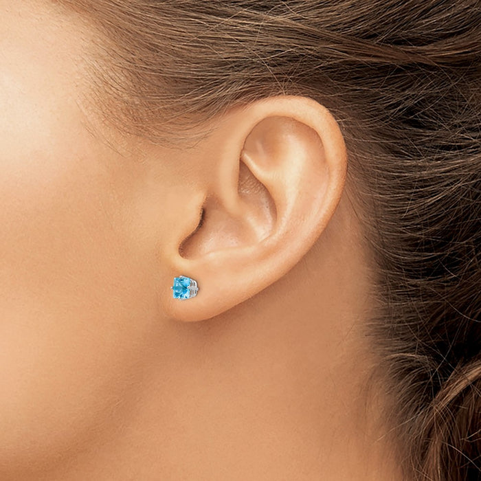 Shop Exclusive 14K White Gold 5mm Princess Cut Blue Topaz Stud Earrings-3