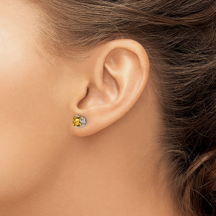 Shop Exclusive 14K White Gold 5mm Princess Cut Citrine Stud Earrings - Stylish!-3