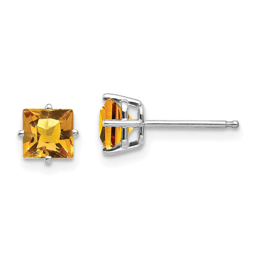 Shop Exclusive 14K White Gold 5mm Princess Cut Citrine Stud Earrings - Stylish!