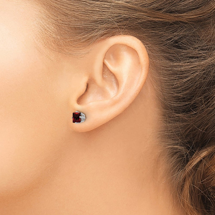 Shop Stylish 14K White Gold 5mm Princess-Cut Garnet Stud Earrings-3