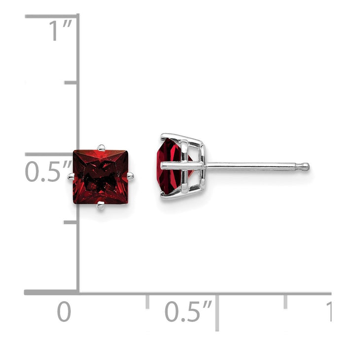 Shop Stylish 14K White Gold 5mm Princess-Cut Garnet Stud Earrings-4