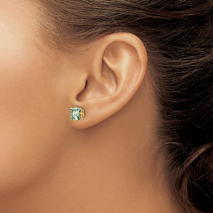 Shop Stylish 14K Gold 6mm Square Green Quartz Stud Earrings - Affordable Luxury-3