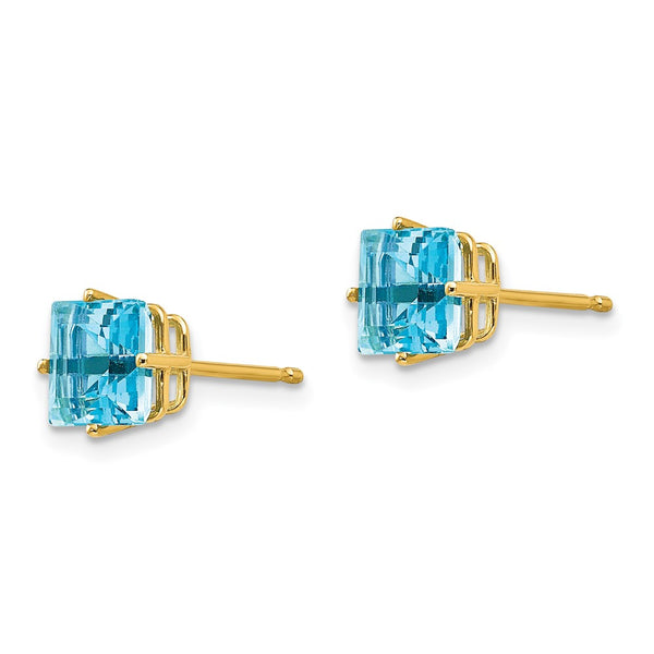 14K Gold 6mm Princess Cut Blue Topaz Stud Earrings