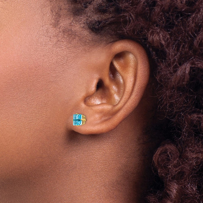 Buy 14K Gold 6mm Princess Cut Blue Topaz Stud Earrings - Stylish Luxury Value-3