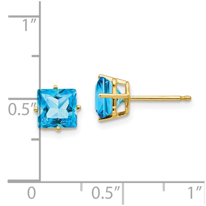 Buy 14K Gold 6mm Princess Cut Blue Topaz Stud Earrings - Stylish Luxury Value-4