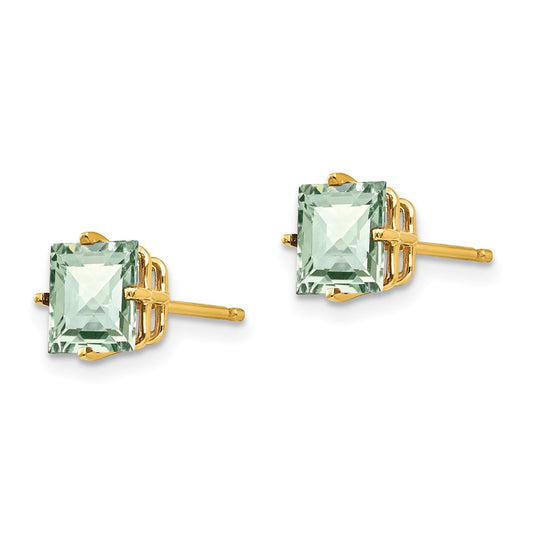 Shop Stylish 14K Gold 6mm Square Checkerboard Green Quartz Earrings - Luxury Value!