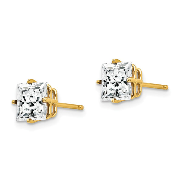 14K Gold 6mm Princess Cut CZ Stud Earrings