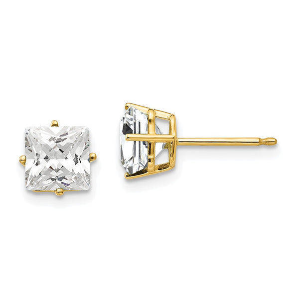 14K Gold 6mm Princess Cut CZ Stud Earrings