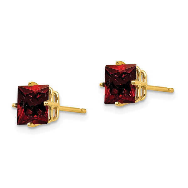 14K Gold 6mm Princess Cut Garnet Stud Earrings