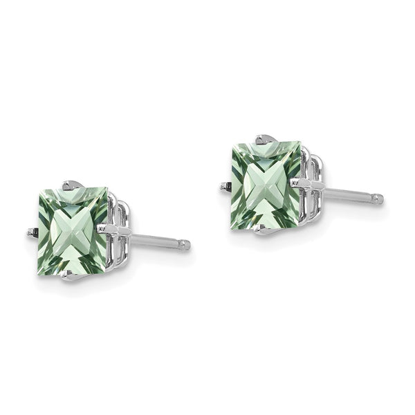 14K Gold 6mm Square Green Quartz Earrings