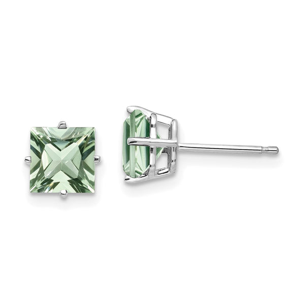 14K Gold 6mm Square Green Quartz Earrings