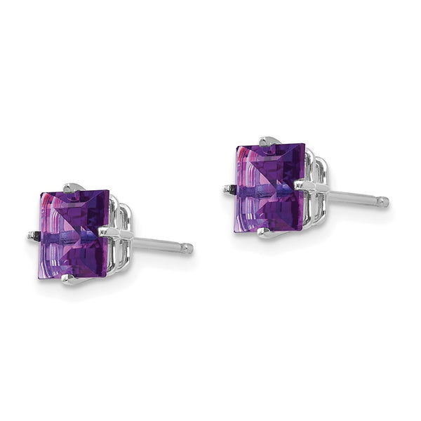 14K White Gold 6mm Princess Cut Amethyst Stud Earrings
