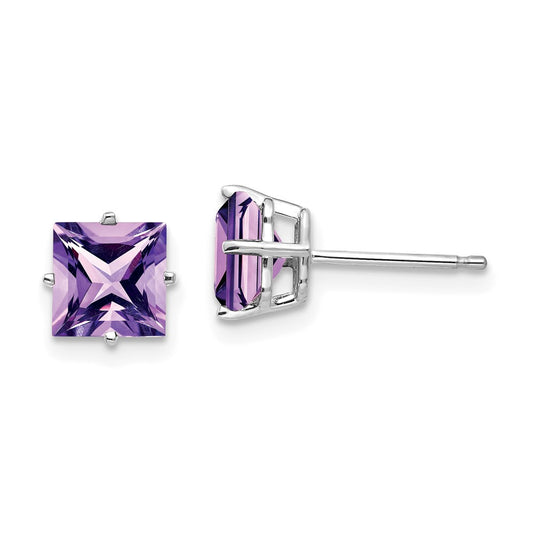 Shop 14K White Gold 6mm Princess Cut Amethyst Stud Earrings - Stylish Value!