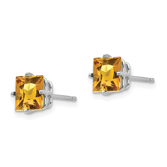 Buy Stylish 14K White Gold 6mm Princess Cut Citrine Stud Earrings