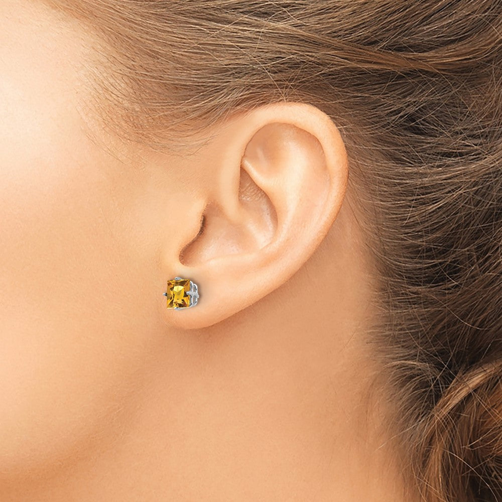 Buy Stylish 14K White Gold 6mm Princess Cut Citrine Stud Earrings