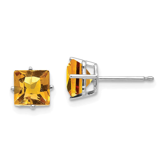 Buy Stylish 14K White Gold 6mm Princess Cut Citrine Stud Earrings