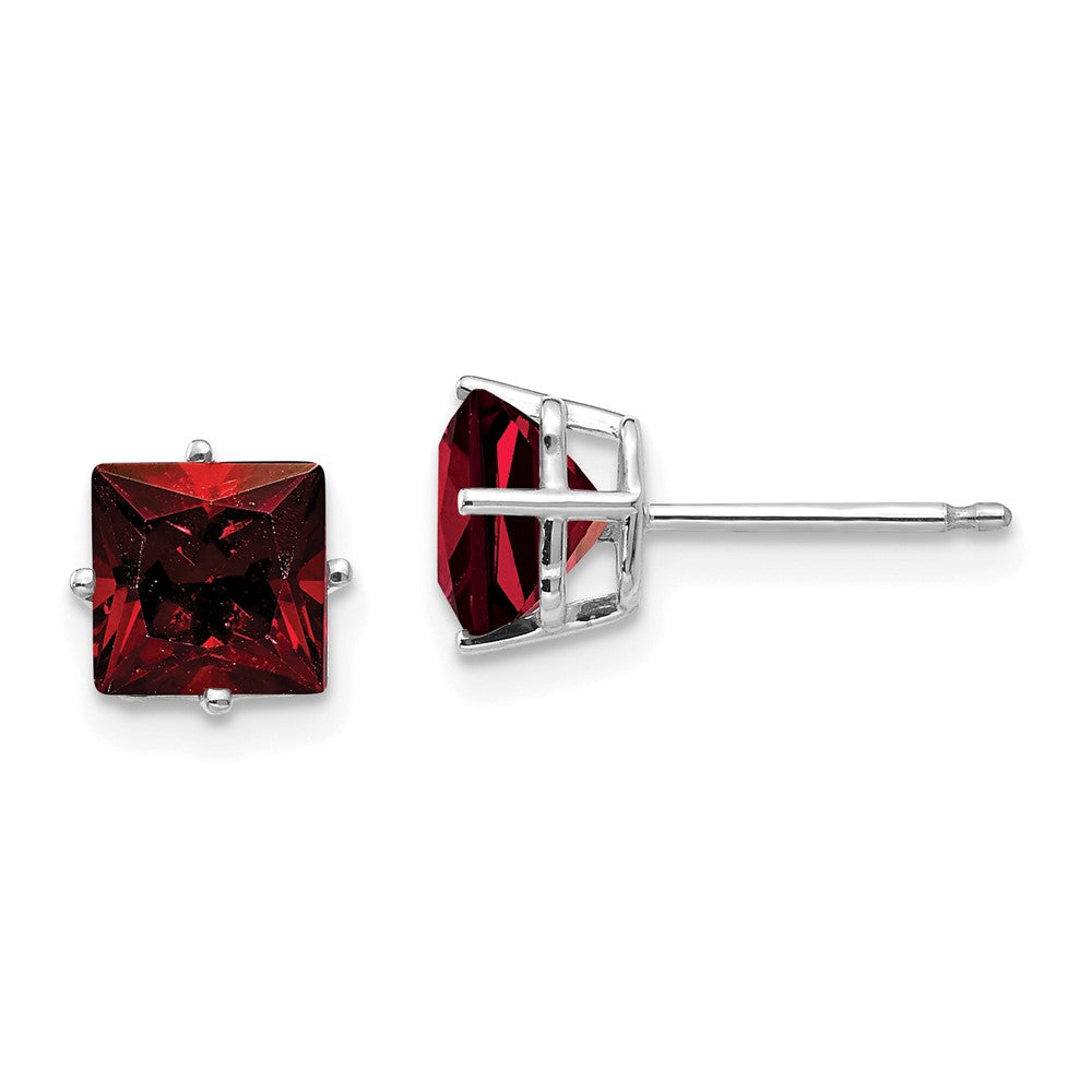 Exclusive 14K White Gold 6mm Princess Cut Garnet Stud Earrings - Stylish Value
