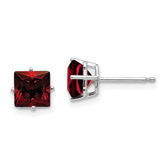 Exclusive 14K White Gold 6mm Princess Cut Garnet Stud Earrings - Stylish Value