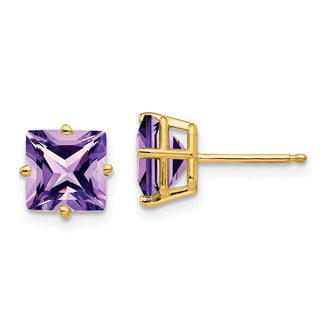 Shop Stylish 14K Gold 7mm Princess Cut Amethyst Stud Earrings - Affordable Luxury