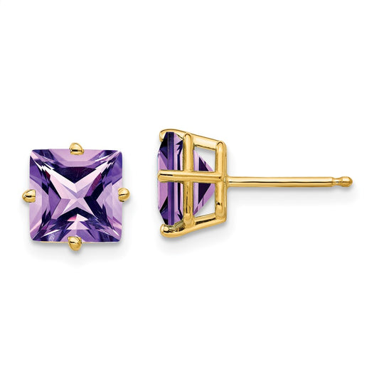 Shop Stylish 14K Gold 7mm Princess Cut Amethyst Stud Earrings - Affordable Luxury