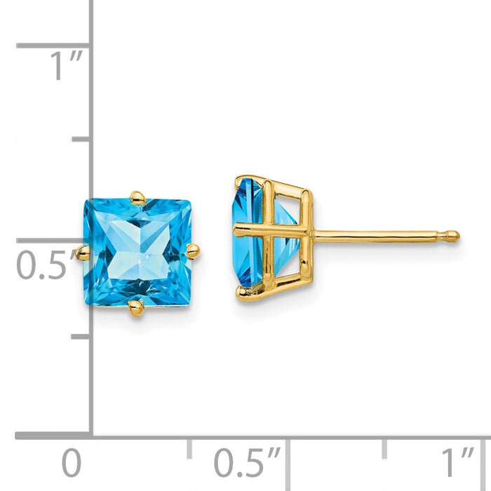 Shop Exclusive 14K Gold 7mm Princess Cut Blue Topaz Stud Earrings - Stylish Value-4