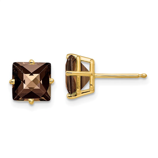 High-Quality 14K Gold 7mm Smoky Quartz Earrings | Stylish & Affordable Gift