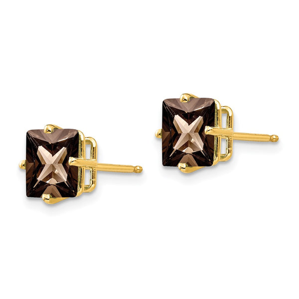 14K Gold 7mm Square Smoky Quartz Stud Earrings