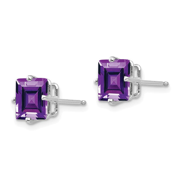 14K White Gold 7mm Princess Cut Amethyst Stud Earrings