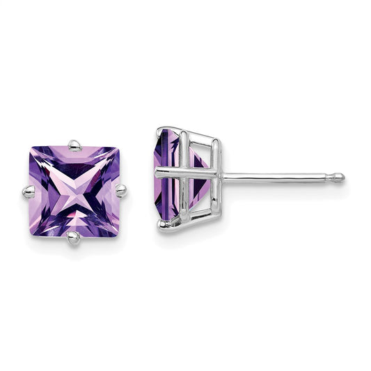 Buy Stylish 14K White Gold 7mm Princess Cut Amethyst Stud Earrings - Luxury Value!